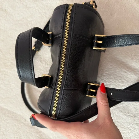 Fossil Mini Carli Satchel Crossbody Black Leather Gold Hardware - Picture 7 of 8